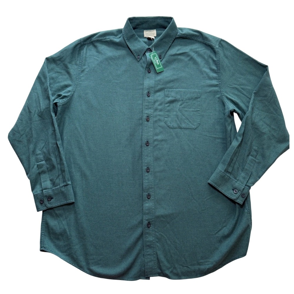 L.L. Bean Flannel Shirt Mens XL Tall Evergreen‎ Houndstooth Button Down 298277